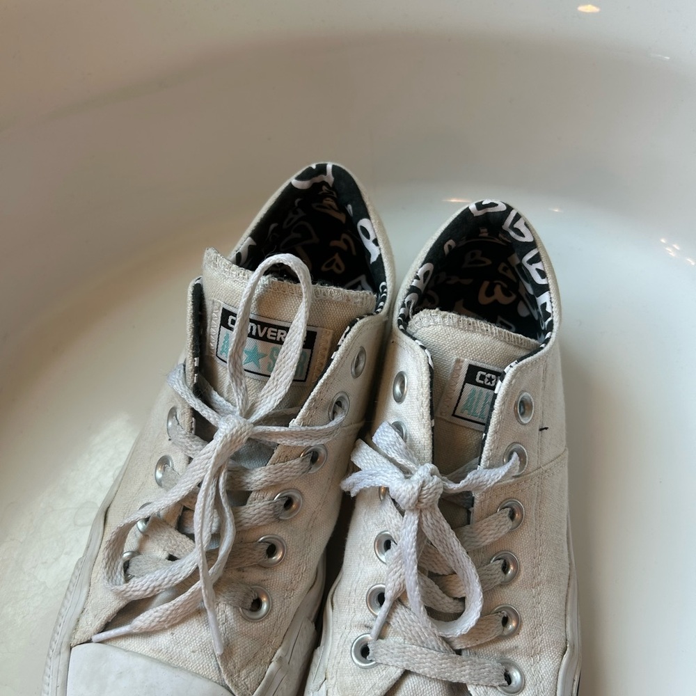 Converse Cream High-Tops with Heart Lining